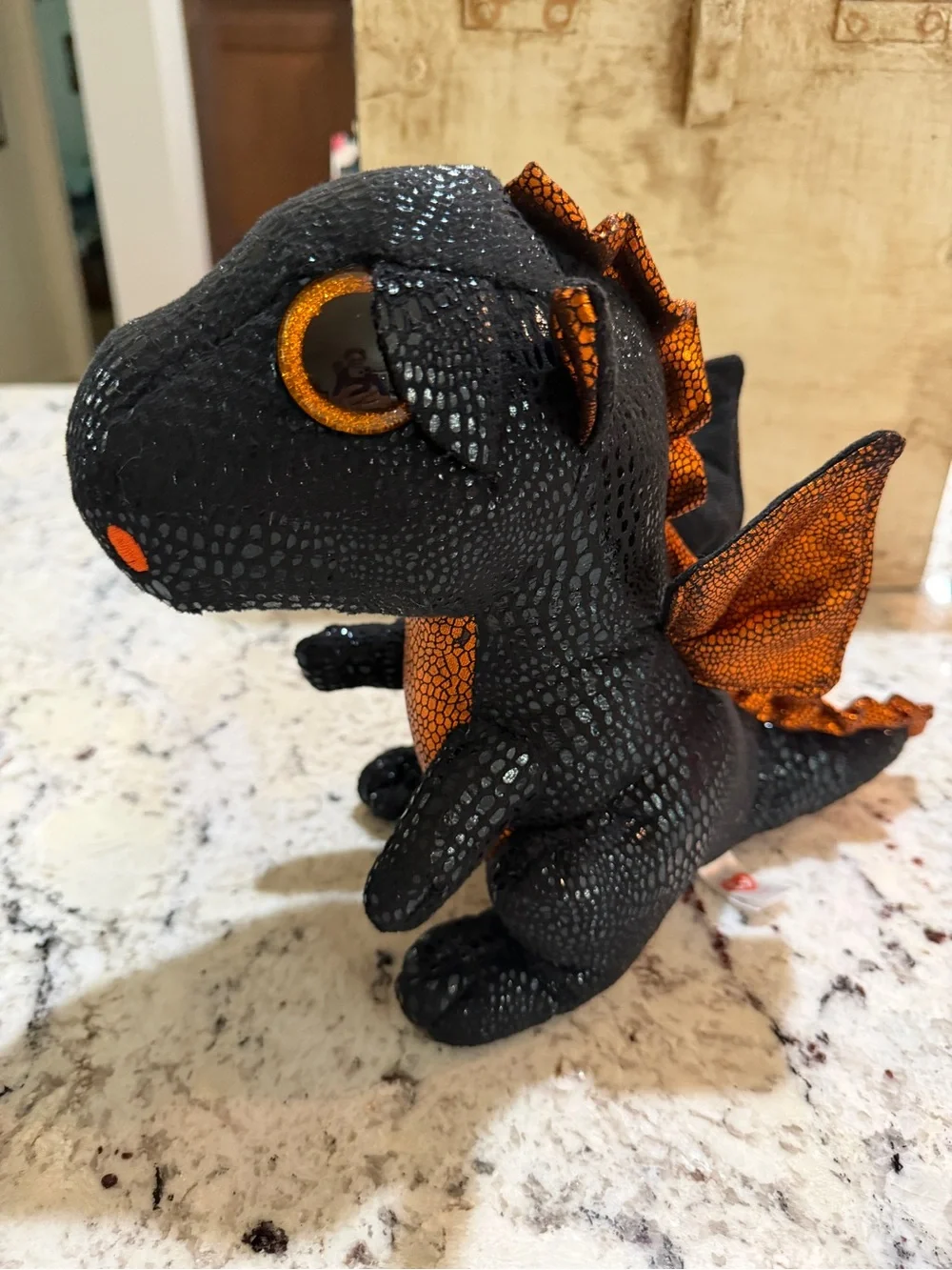 TY Beanie Boos 2017 Merlin Black Orange Dragon 9
